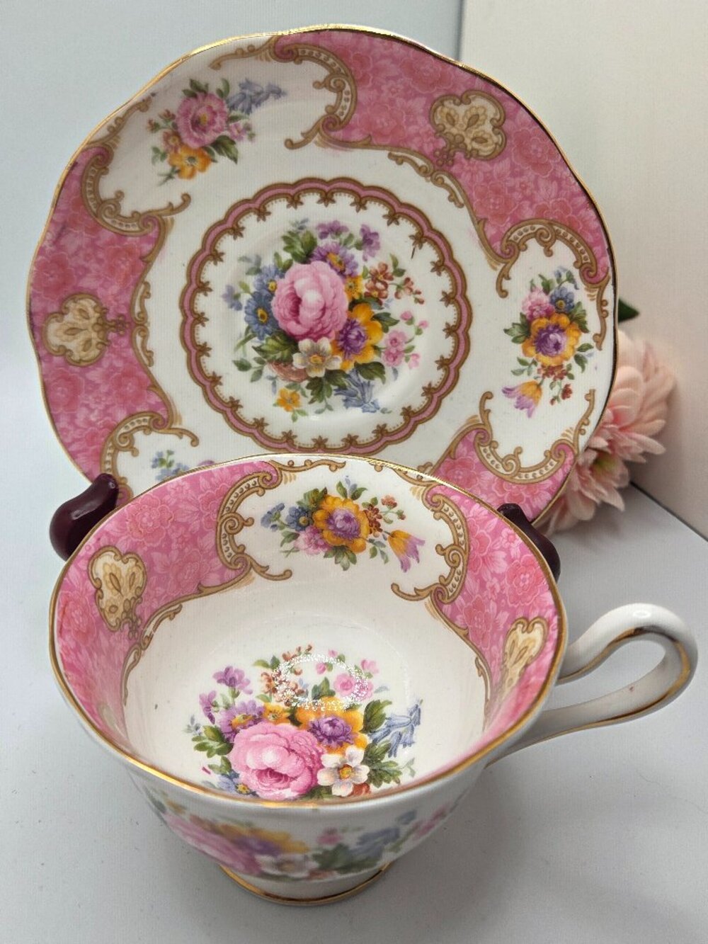 Royal Albert “Lady Carlyle” Floral Tea Cup & Saucer Set Circa 1940s